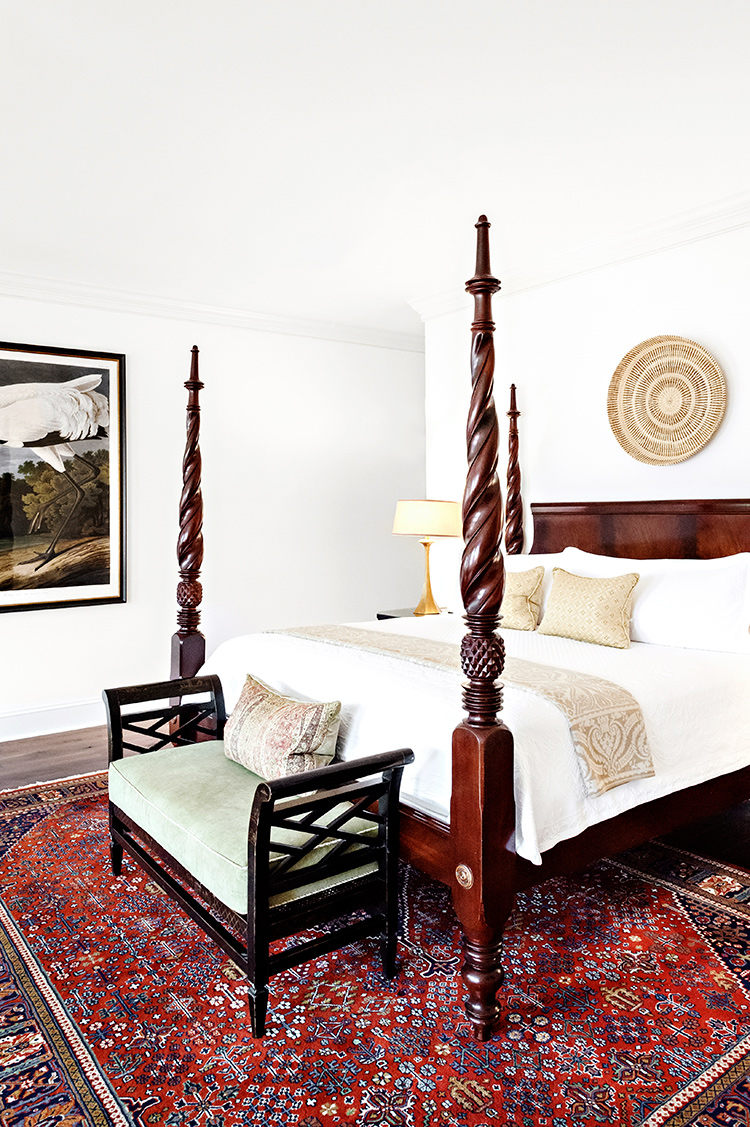 Gorgeous four-poster king bed in the Charleston City Market Hotel Suite 