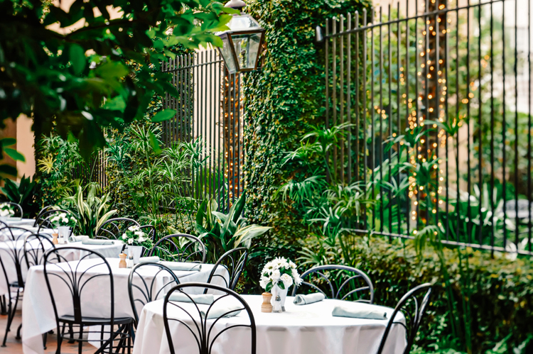 Charleston hotel outdoor dining Outdoor dining at Planters Inn hotel in Charleston SC